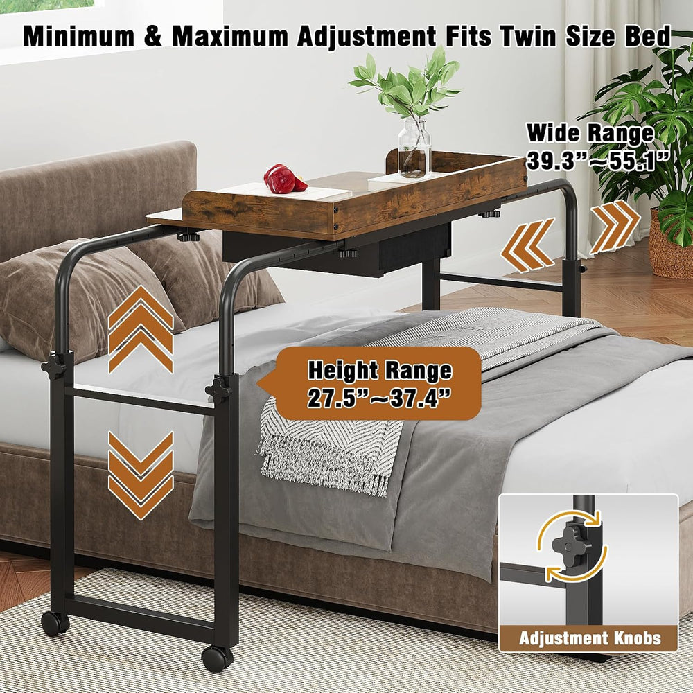 GiftGo Over Bed Table with Wheels, Recliner Table Bed Desk, Adjustable Height...