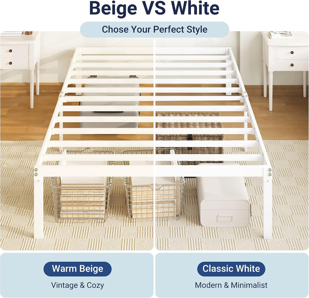 Allewie Twin XL Bed Frame, 14 inch Metal Beds with Storage Space, White