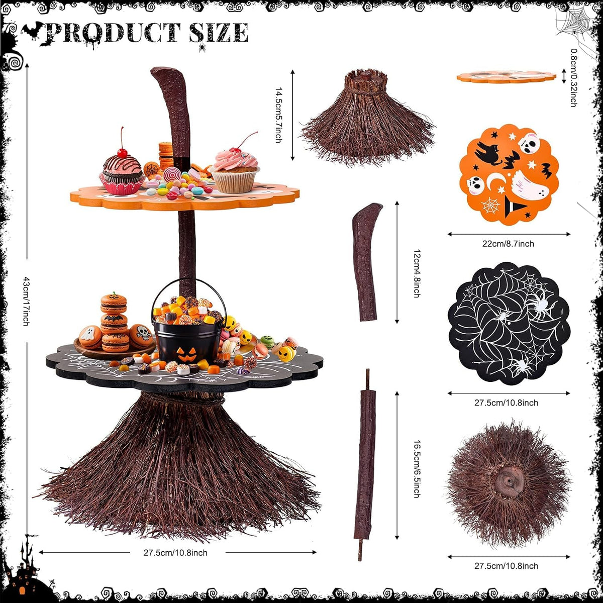 antiai 2 Tier Halloween Cupcake Stand Wooden Cake Desert Stand Party Supplies Food Tray.Decorations Ghost Cupcake Holder for Halloween Party Display. Serving Dishes