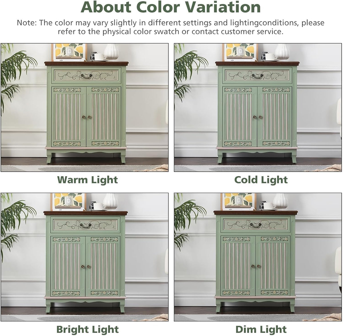 Ahokua Sage Green Accent Cabinet with Drawer and Textured Doors, Farmhouse Storage Cabinet with Adjustable Shelf, French Country Entryway Cabinet for Living Room, Hallway and Dining Room