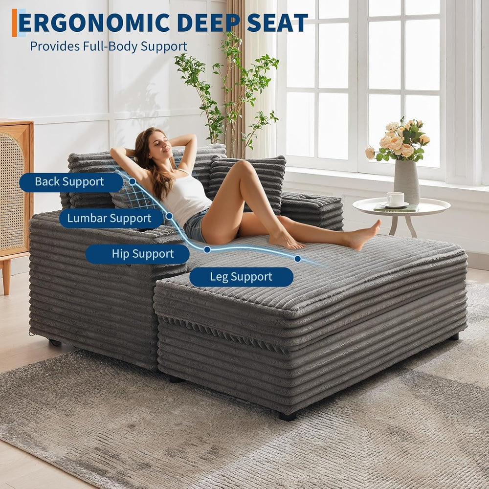 IDEALHOUSE 60" Oversized Chaise Lounge Chair Indoor, Comfy Corduroy Loun...
