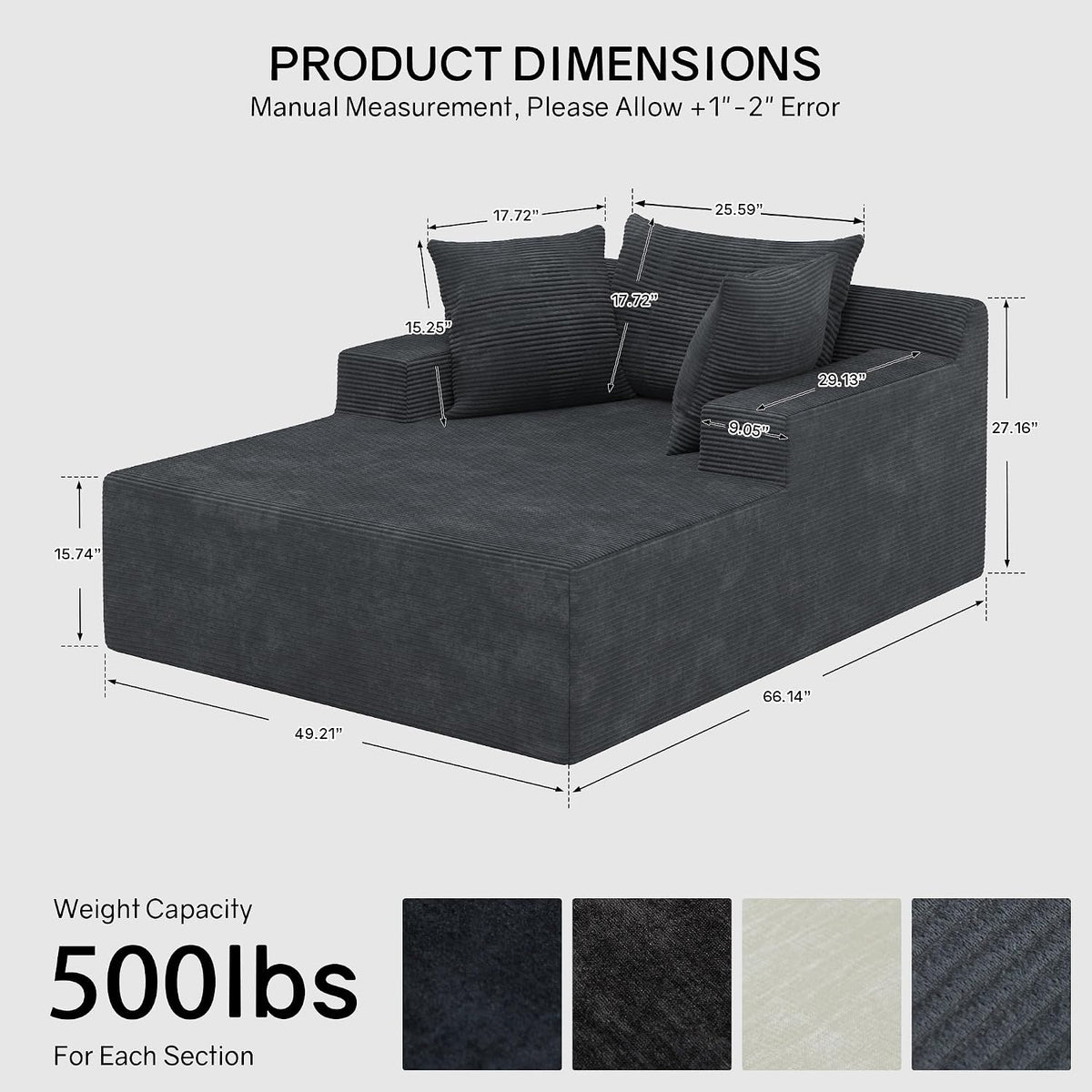 66" Chaise Lounge Chair Indoor, Oversized Lounge Chair with 3 Pillows, Cloud Reading Chair for Living Room Bedroom, Deep Seat Sleeper Couch, No Assembly Required