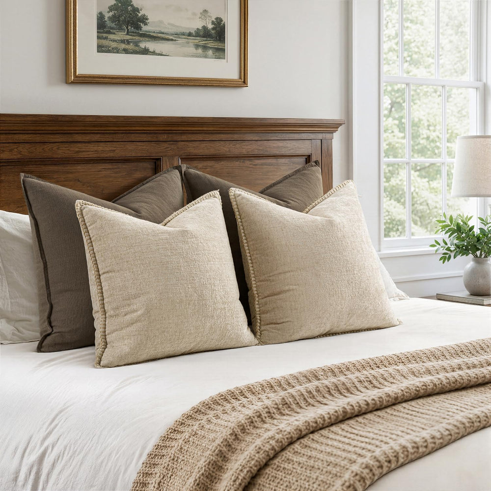 MIULEE Decorative Euro Sham Pillow Covers 24x24 Inch Beige 2 Pack