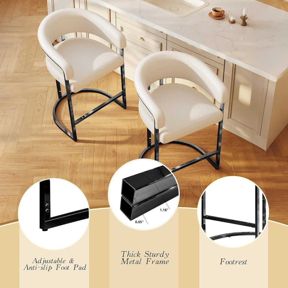 Modern Counter Height Bar Stools Set of 2,PU Leather Upholstered Barrel Barst...