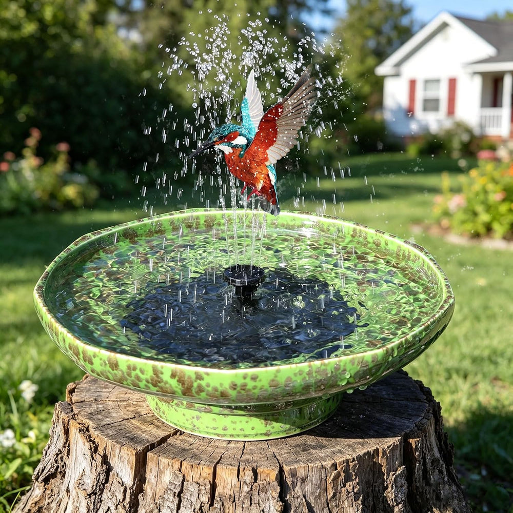 11.6" Solar Ceramic Bird Bath Fountain,Birdbaths for Outside
