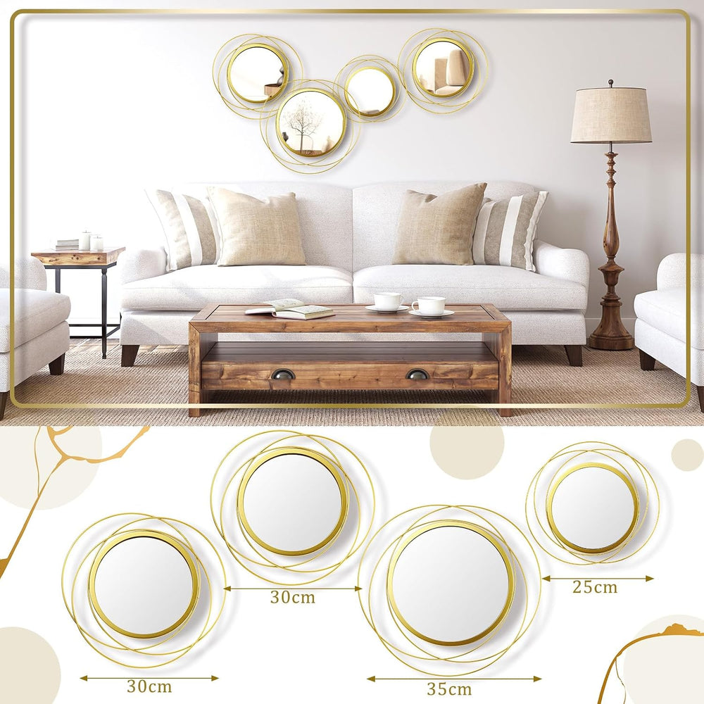 Hicarer 4 Pcs Decorative Wall Mirror Round Modern Circle Mounted Mirror Metal...