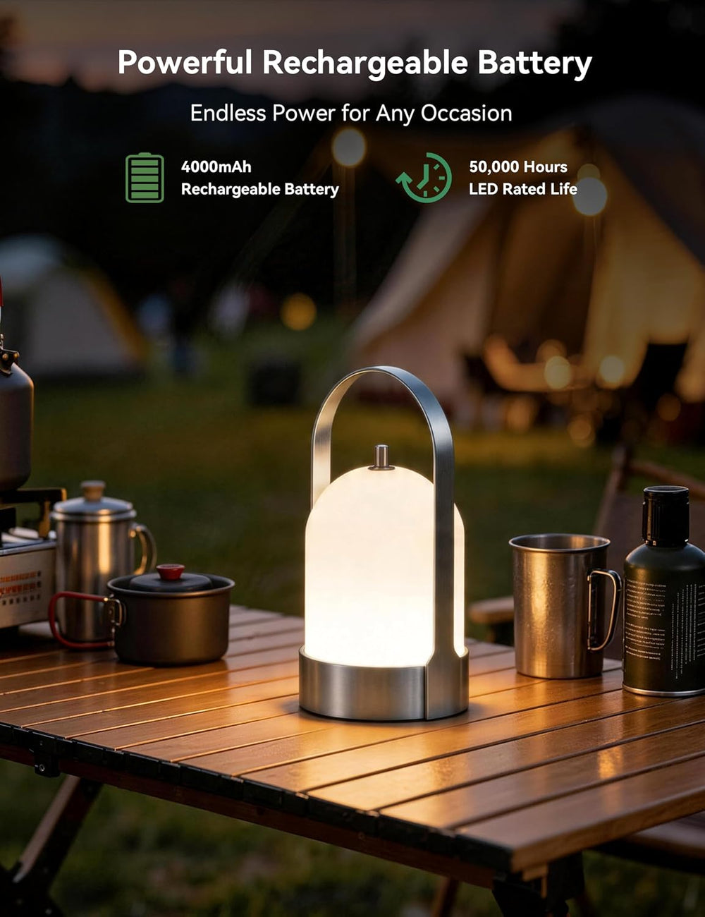 Tubicen Portable Table Lamp Rechargeable Outdoor Lantern with Handle