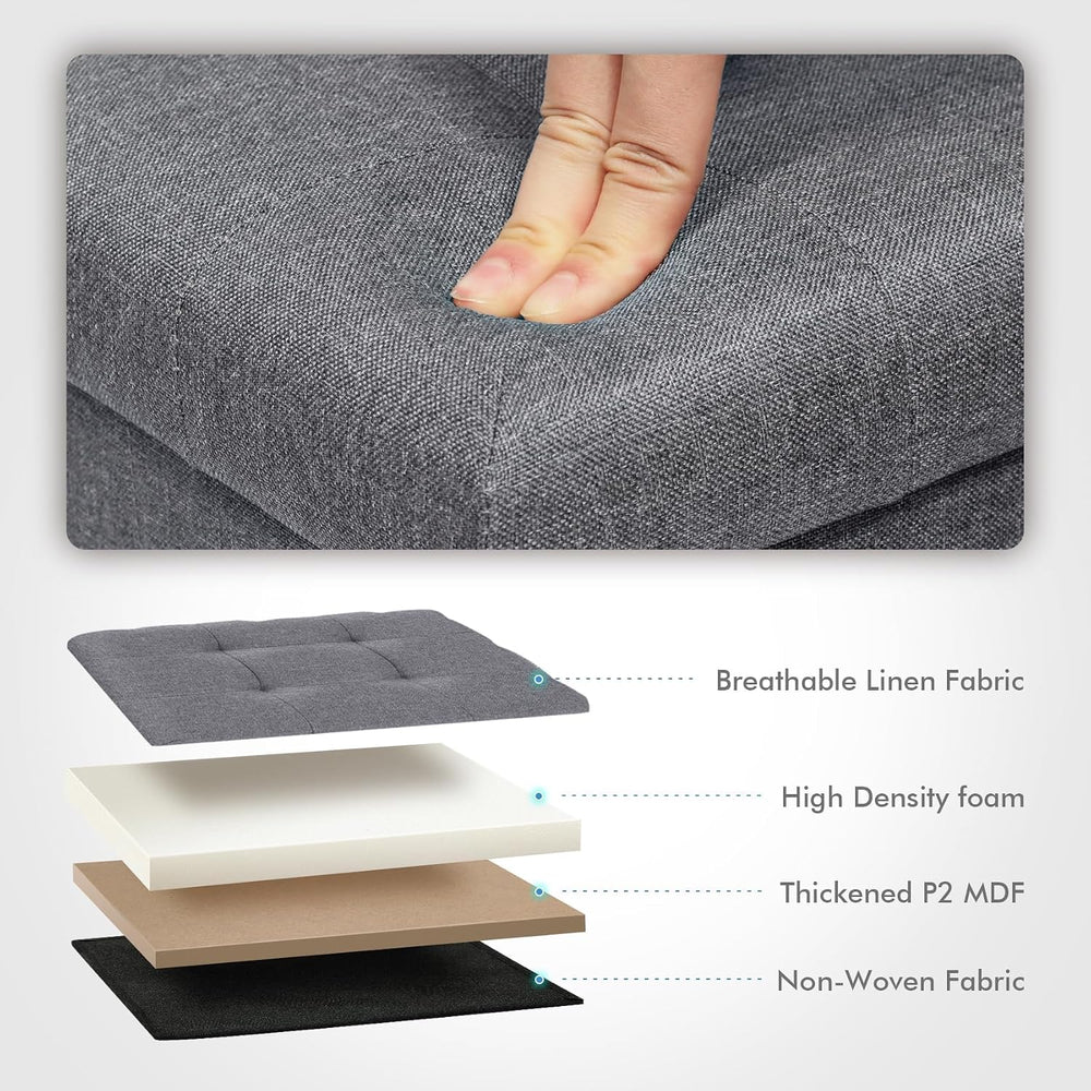 B FSOBEIIALEO 12.6" Folding Storage Ottoman Foot Rest, Linen Grey, 2 Pack