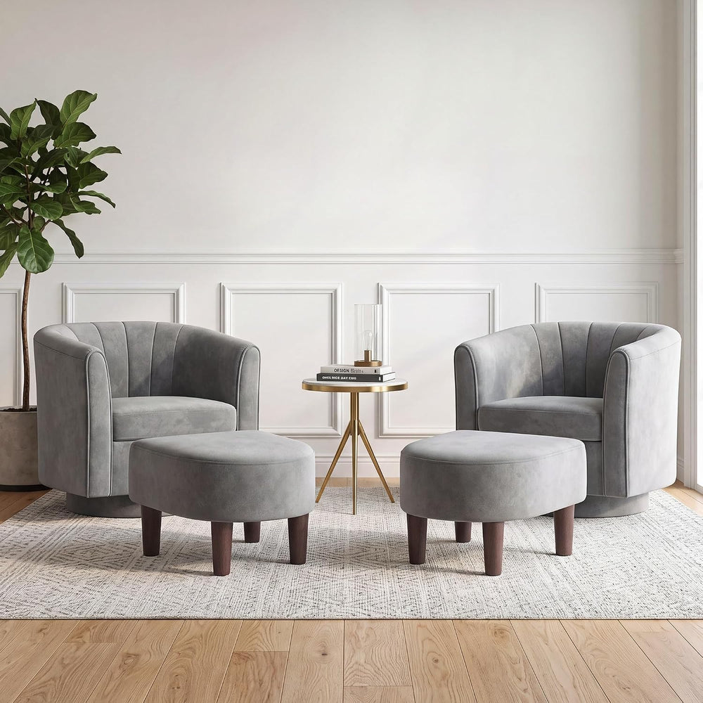 LINSY 360° Swivel Accent Chairs Set of 2, Modern Velvet Chair with Ottoman, C...
