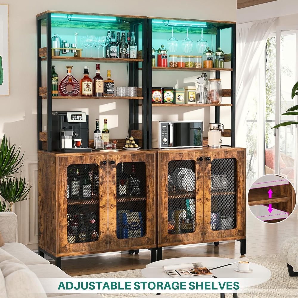 Aheaplus Bar Cabinet with Power Outlets, LED Lights, 67" Tall Wine Cabinet