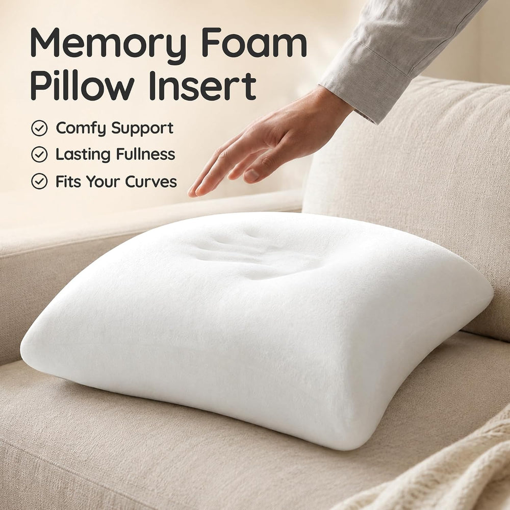 AM AEROMAX 18x18 Memory Foam Throw Pillow Inserts, 2 Pack, Square, White