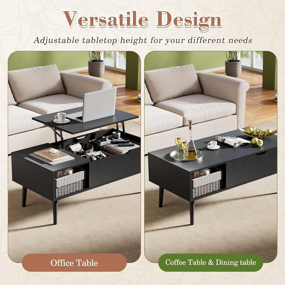 OLIXIS Wood Lift Top Coffee Table with Hidden Compartment and Storage Shelf