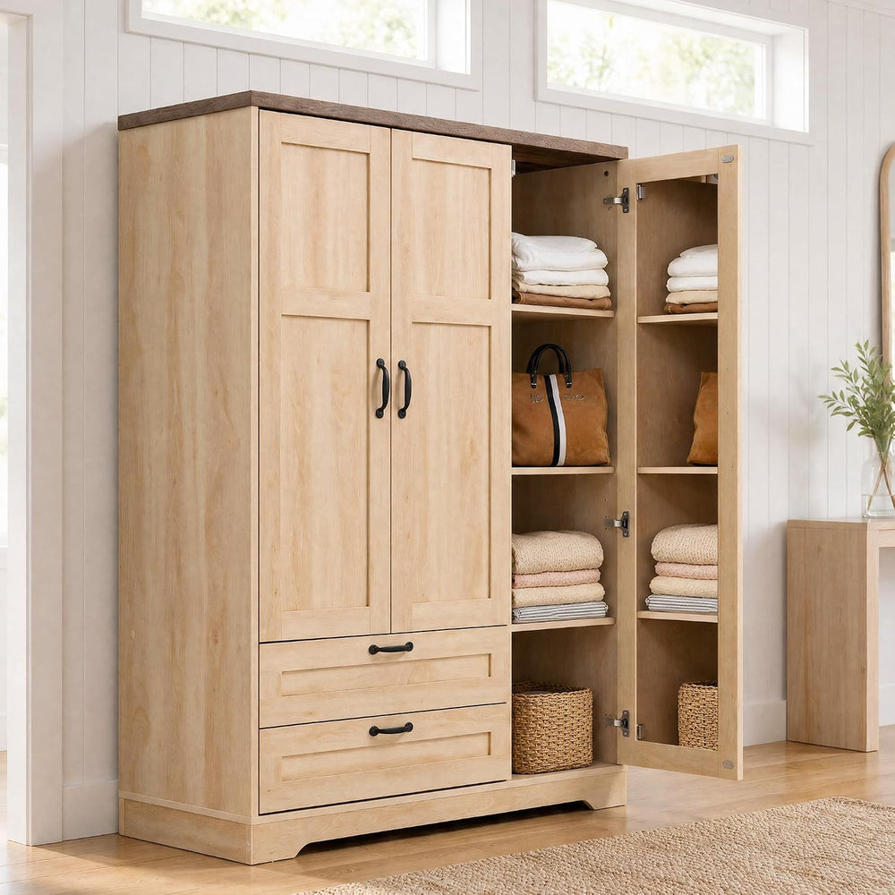 Yechen 62" Wooden Armoire Wardrobe Closet with 3 Doors & 2 Drawers, ...