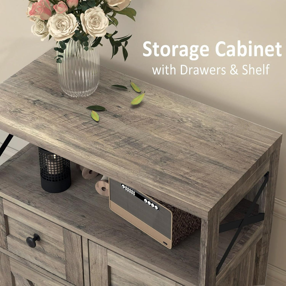 Befrases Farmhouse Storage Cabinet with Drawers and Shelf, Freestanding Kitch...