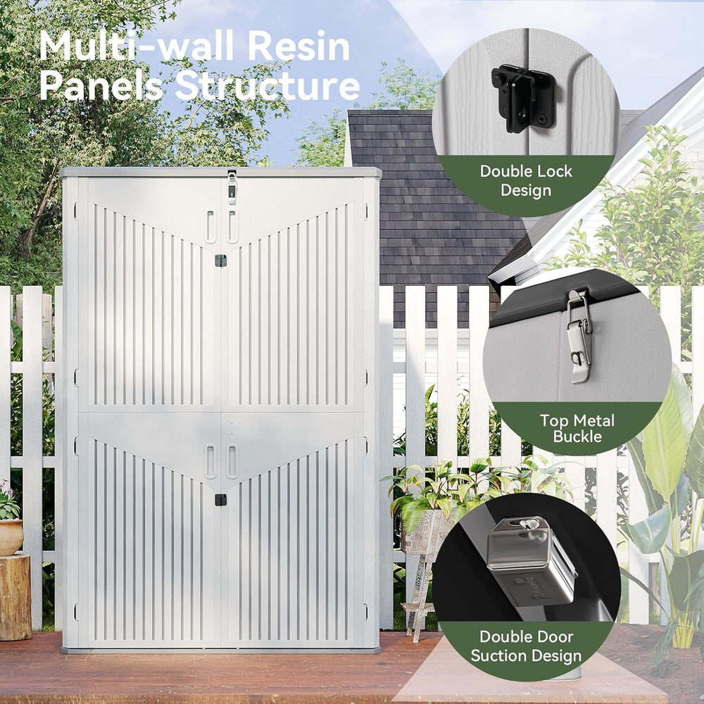 Aoxun Outdoor Storage Shed, 64 Cu.Ft Vertical Resin Sheds, White