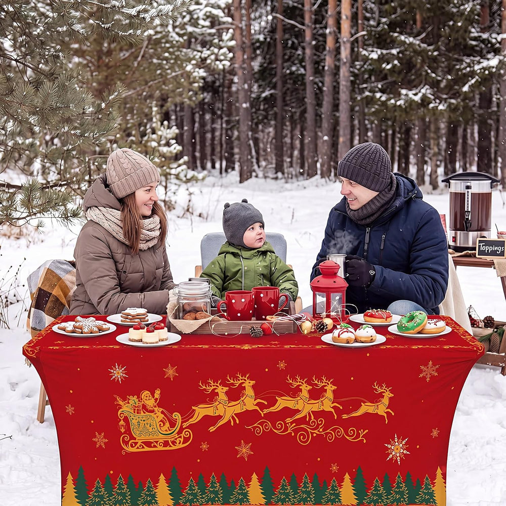 Haull 2 Pcs Santa's Sleigh Spandex Tablecloth 6ft Stretch Christmas