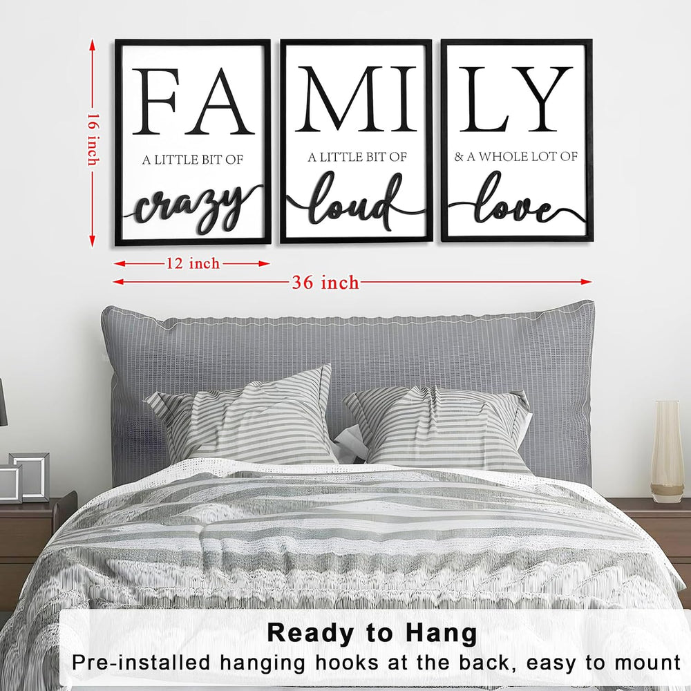 3D Wood Family Wall Decor, 36" x 16" Framed Family Sign Wall Art, 3...
