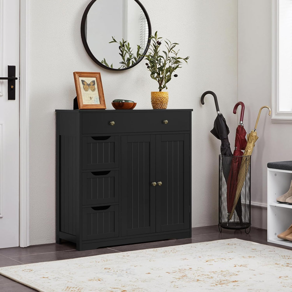 Yaheetech Bathroom Floor Cabinet with 1 Big Drawer, 3 Small Drawers, Black