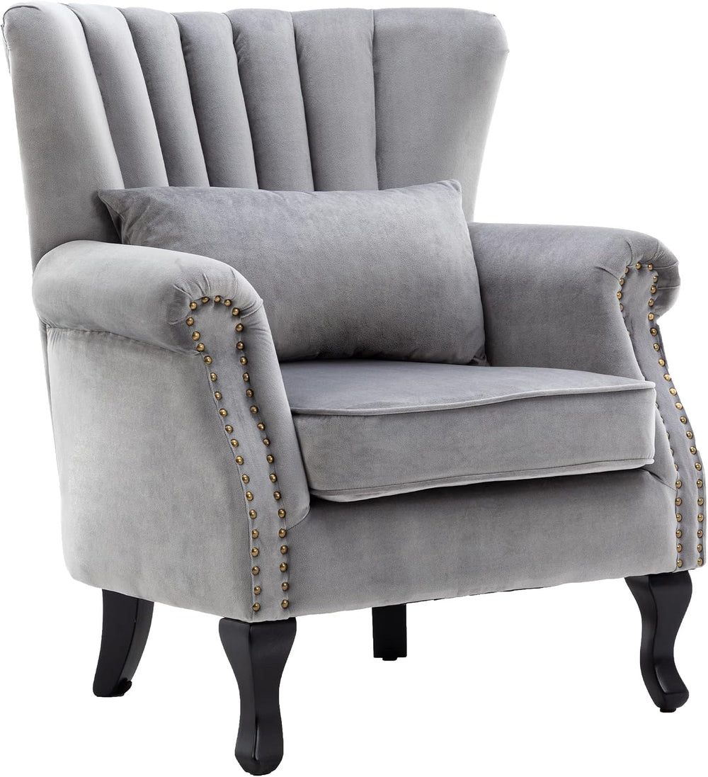 Mid Century Accent Chair Modern Tufted Wingback Armchairs Club Chair Velvet S...