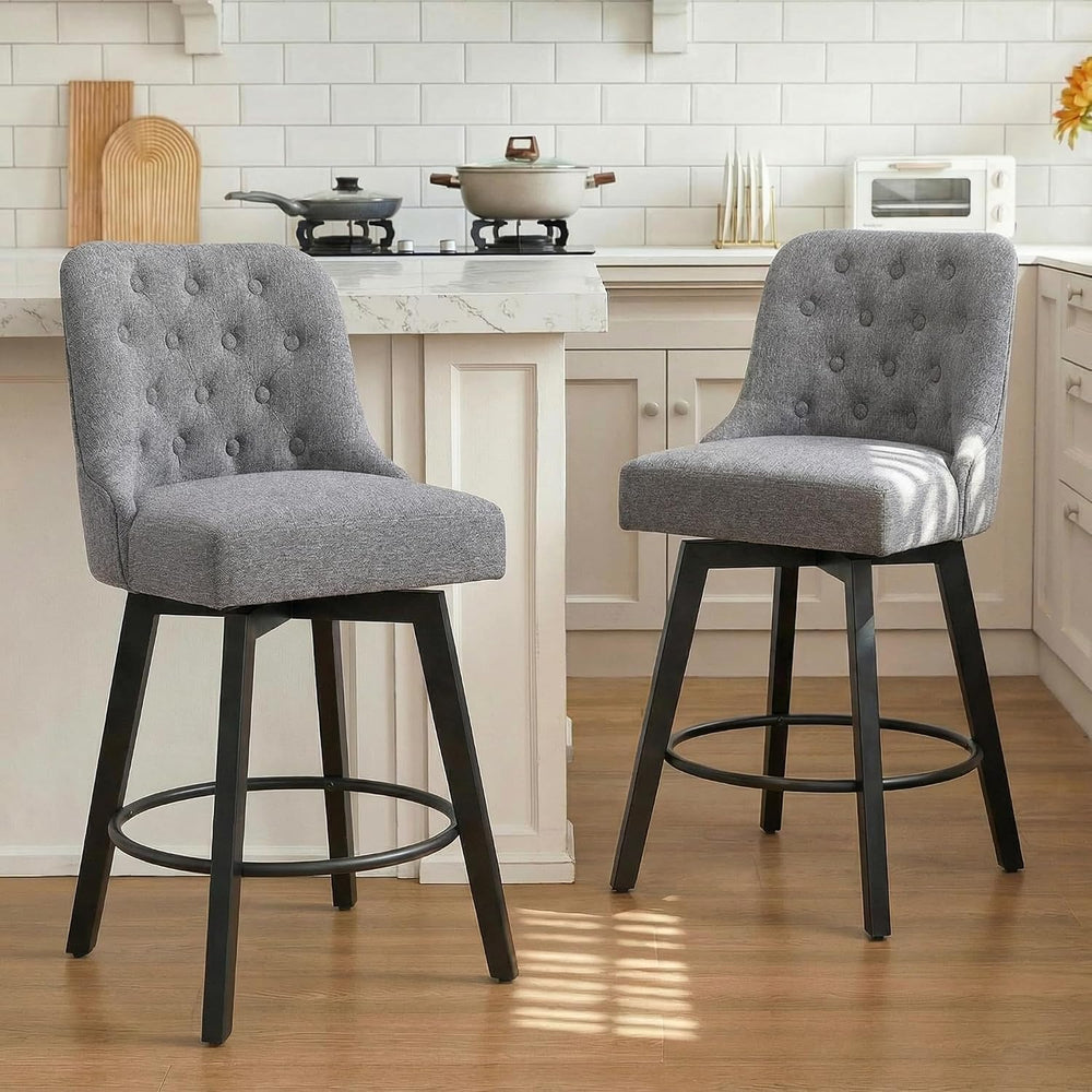 KISLOT Swivel Barstools, 26" Counter Height,2-Pack,Gray