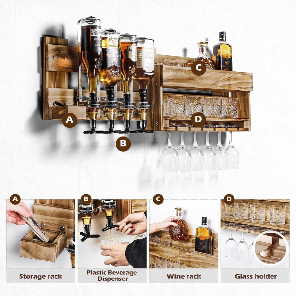 Homde Wine Rack Wall Mounted: Alcohol Shelf with 4-Bottle Liquor Dispenser