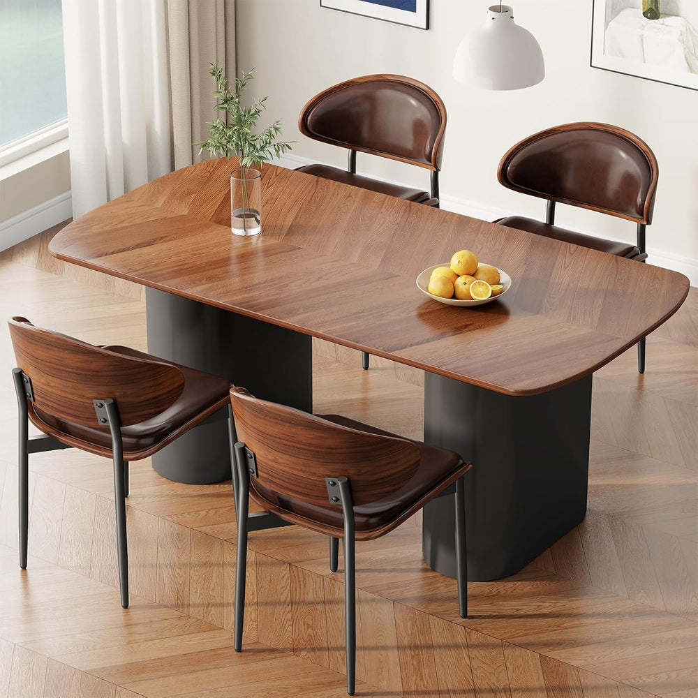 REONEY Dining Chairs Set of 6, Mid-Century Modern Kitchen Chairs, Brown