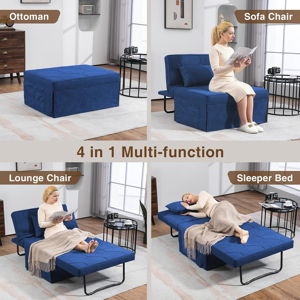 FiveWillowise Sofa Bed, 4 in 1 Multi-Function Fold Ottoman Couch Bed, Blue