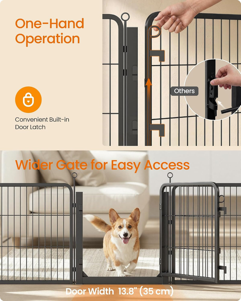 Feandrea 8-Panel Dog Playpen, 55 x 55 x 24 Inch, Ink Black