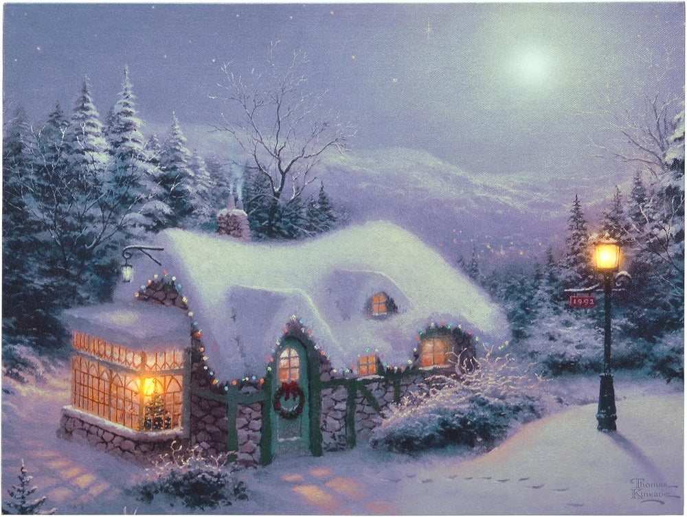 Thomas Kinkade Silent Night Pre-Lit LED Fiber Optic Canvas Art, 16x12