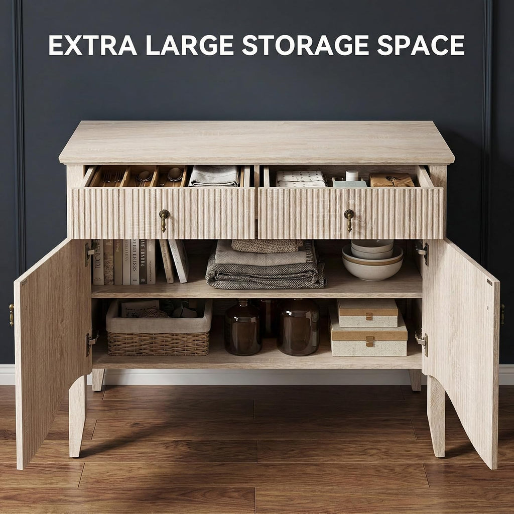 fusunbao 40" fluted buffet cabinet, sideboard credenza with showing dimensions