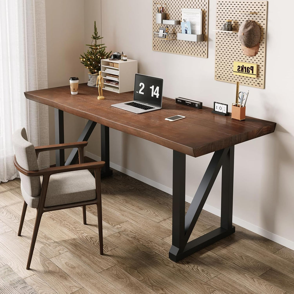 Solid Wood and Metal Modern Industrial 56 inch Wide Home Office Desk, Writing...