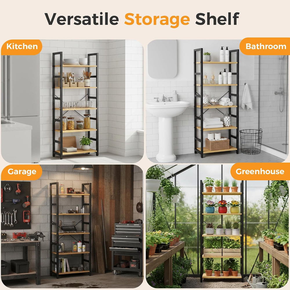 DUMOS 5-Tier Bookshelf, Modern Tall Bookcase Book Shelf Storage Organizer
