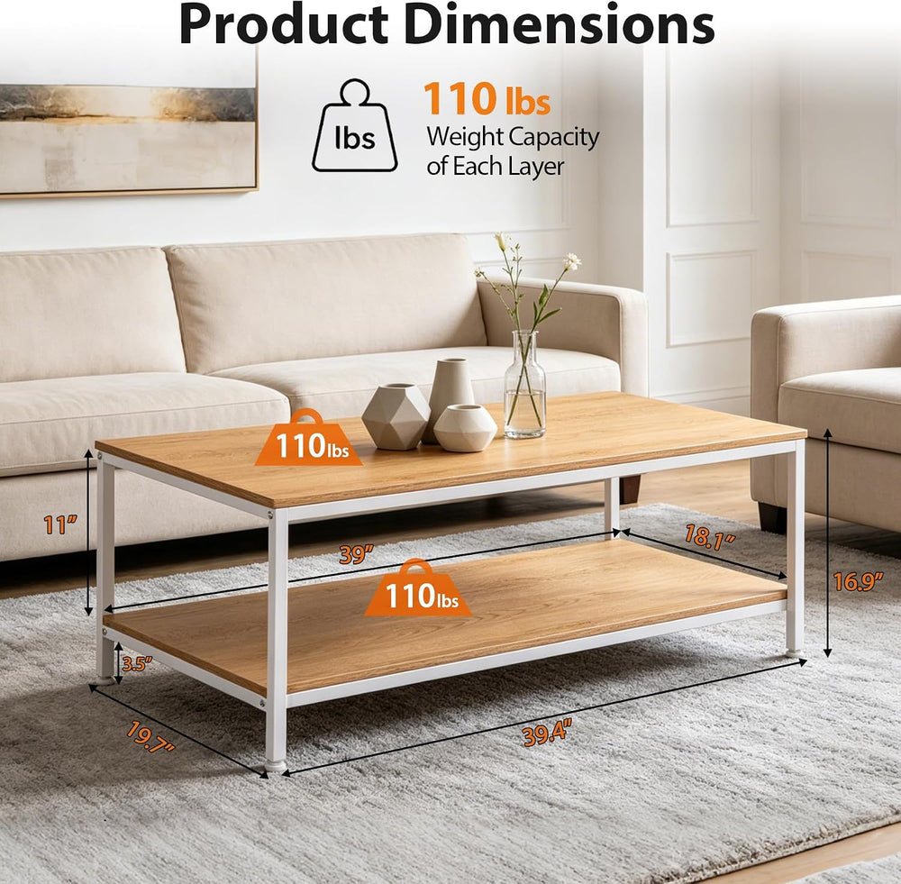 SUPER DEAL 2-Tier Coffee Table with Storage Shelf for Small Apartment Living ...