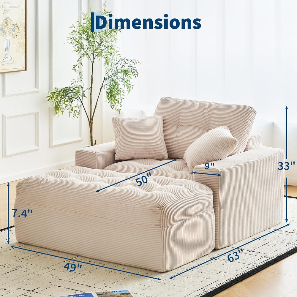 IDEALHOUSE 63" Oversized Chaise Lounge with Side Pockets for Living Room