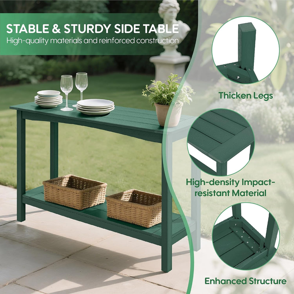 Weatherproof HIPS Outdoor Console Table, 48'' 2-Shelf Side Table Indo...