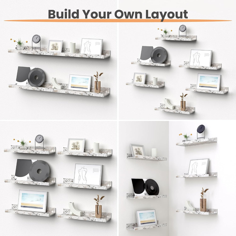 upsimples Floating Shelves for Wall Decor Storage Rustic White,6Pcs 15.7'...