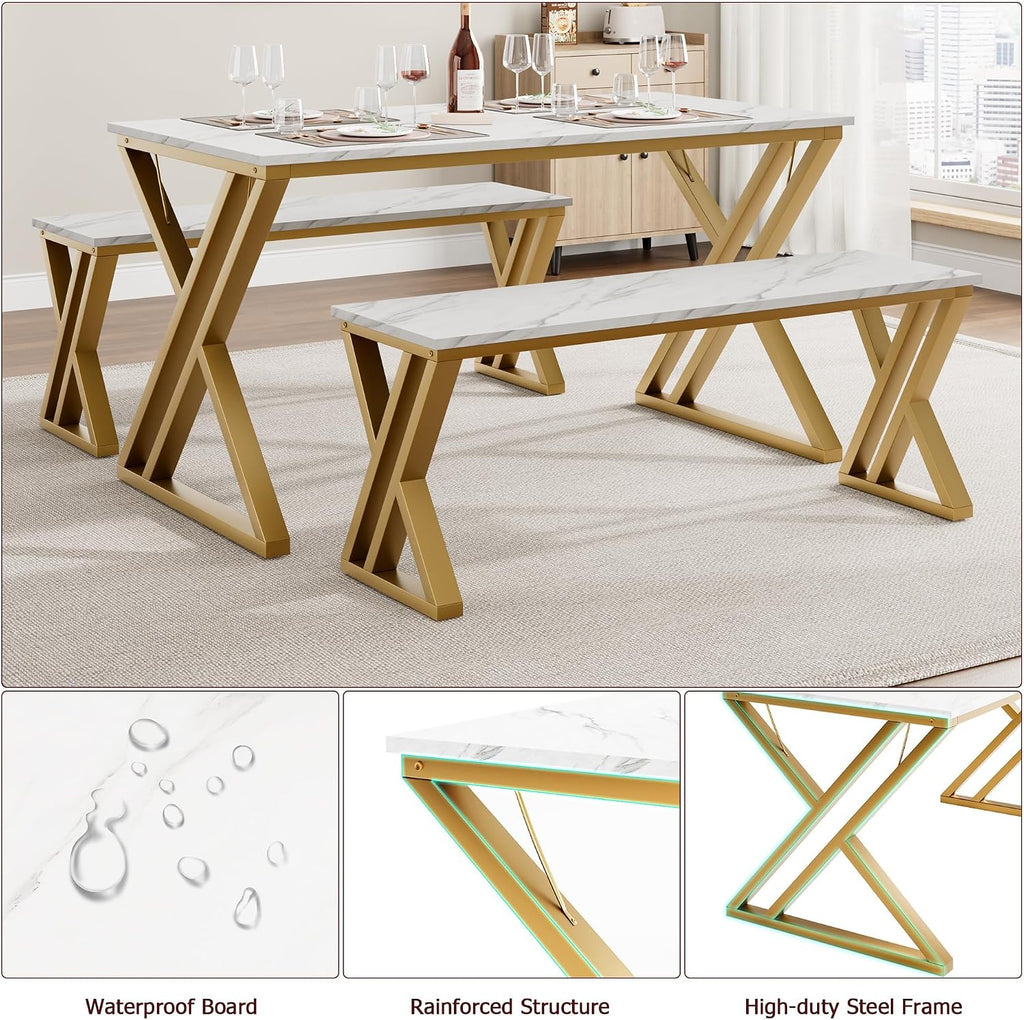 garveehome kitchen table with 2 benches, dining table showing dimensions