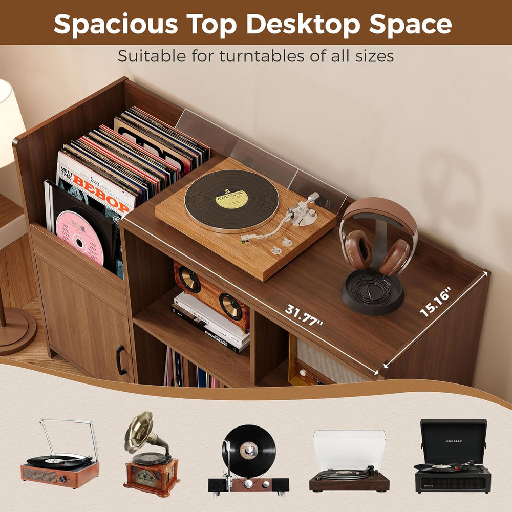 IRONCK 48" Mid-Century Modern Record Player Stand with Door, Walnut