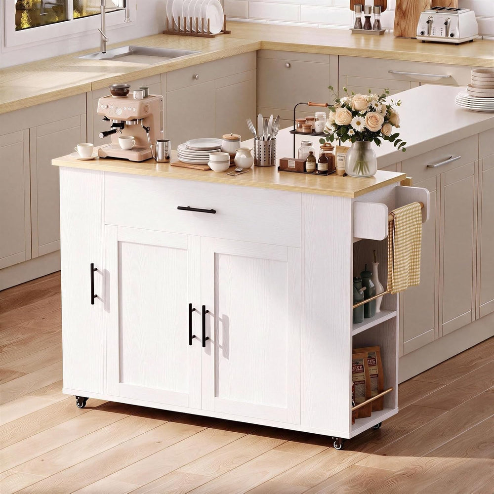 IRONCK Kitchen Island with Storage, 47.2in Rolling Island on Wheels, Kitchen ...