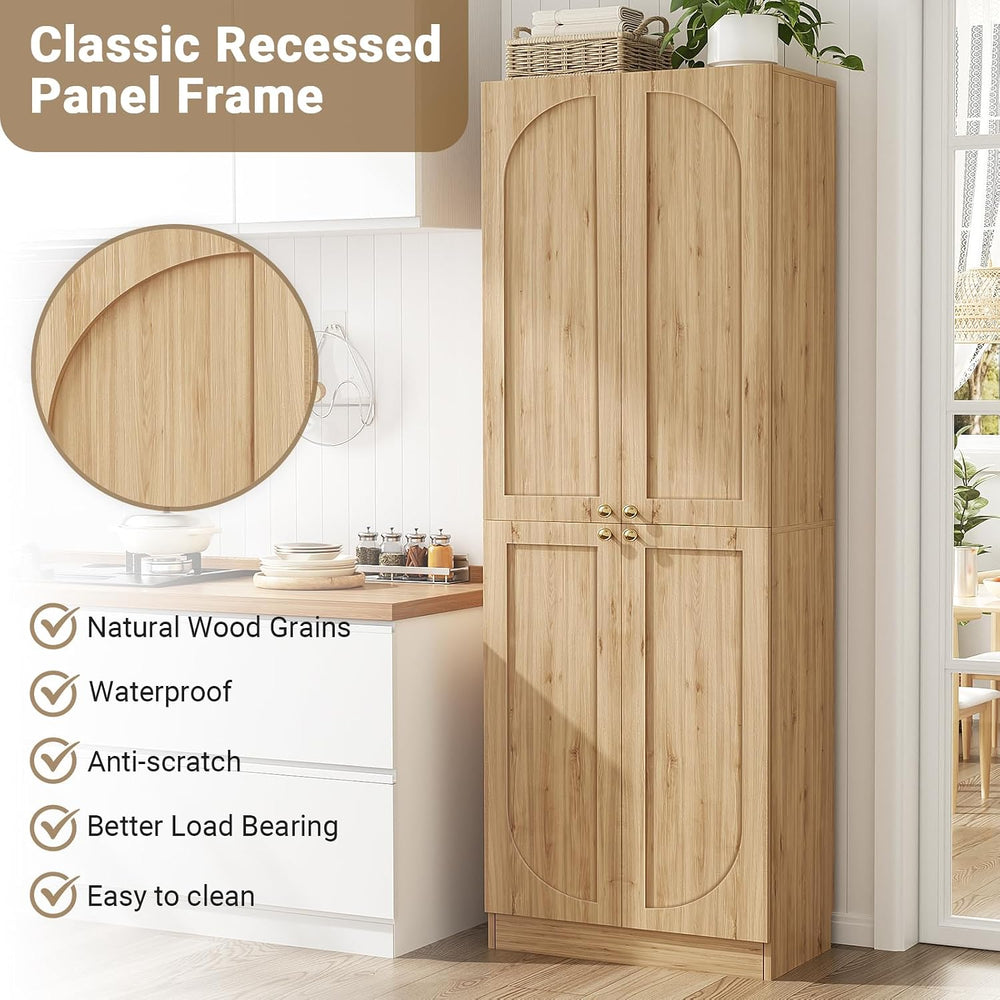 Cyclysio 80" Storage Cabinet, Tall Arched Bookcase with 4 Soft Close Doors