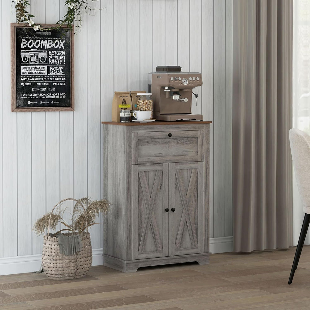 HOMCOM Farmhouse Barn Door Accent Cabinet with Double Doors Gray