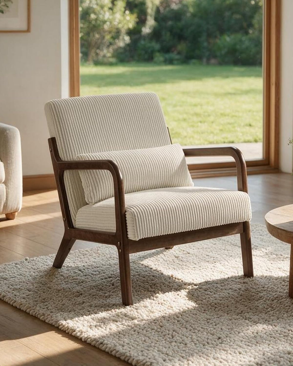 Garvee Mid Century Accent Chair, Upholstered Armchair with Lumbar Pillow