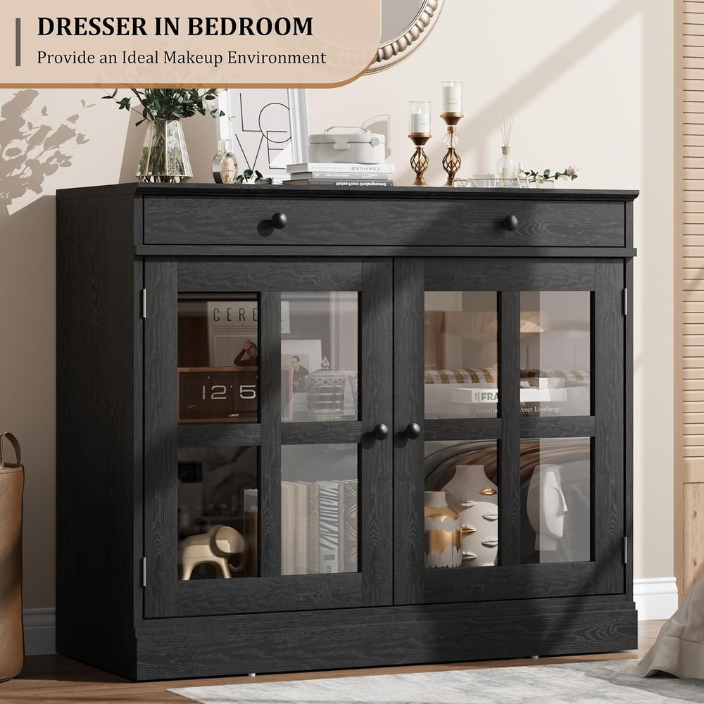 Garvee Sideboard Buffet Cabinet with Glass Doors and Adjustable Shelves