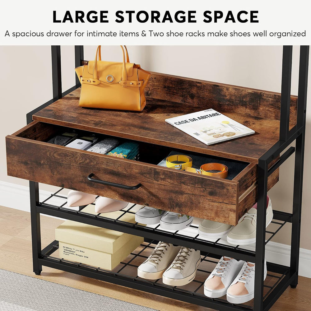 Tribesigns 3-in-1 Entryway Hall Tree with Shoe Bench and Hutch, Brown