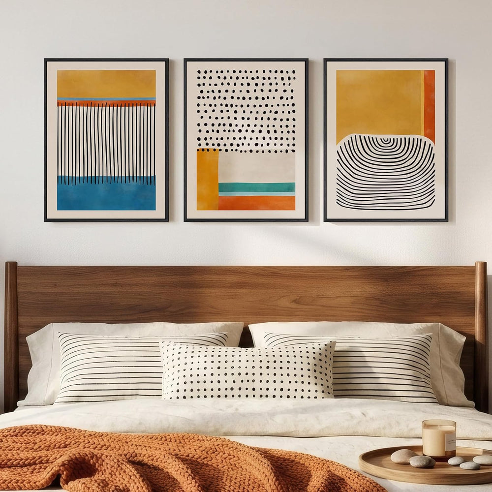 Framed Colorful Abstract Mid Century Modern Wall Art Bedroom, 12x16 Inch