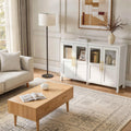 55" Sideboard Cabinet with Glass Doors, Large Buffet Cabinet with Storage and Shelves, Modern Accent Console Table for Dining Room Living Room Entryway (White a)