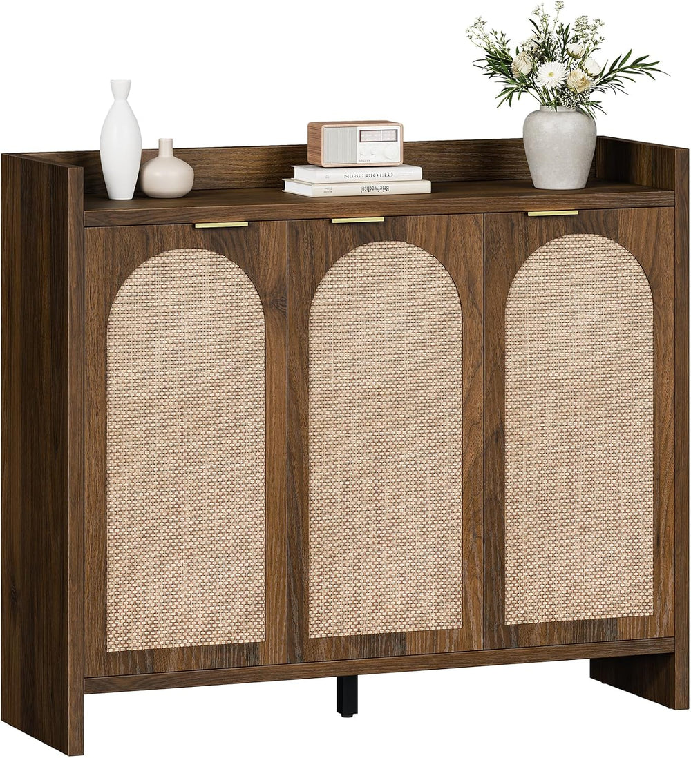 Shoe Cabinet Storage for Entryway - Rattan Accent Cabinet with 3 Doors & ...