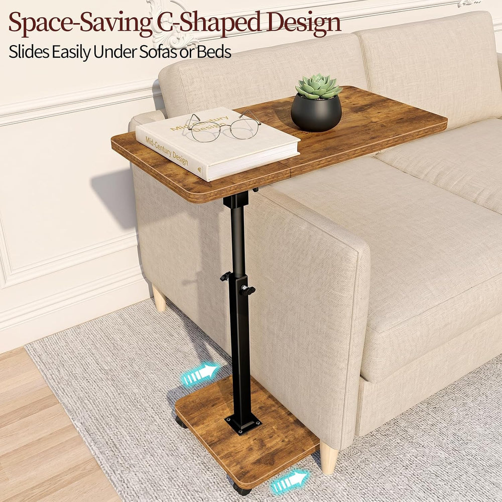 End Table Adjustable Height, 22.8"L Side Table Tv Tray with Wheels, 90° ...