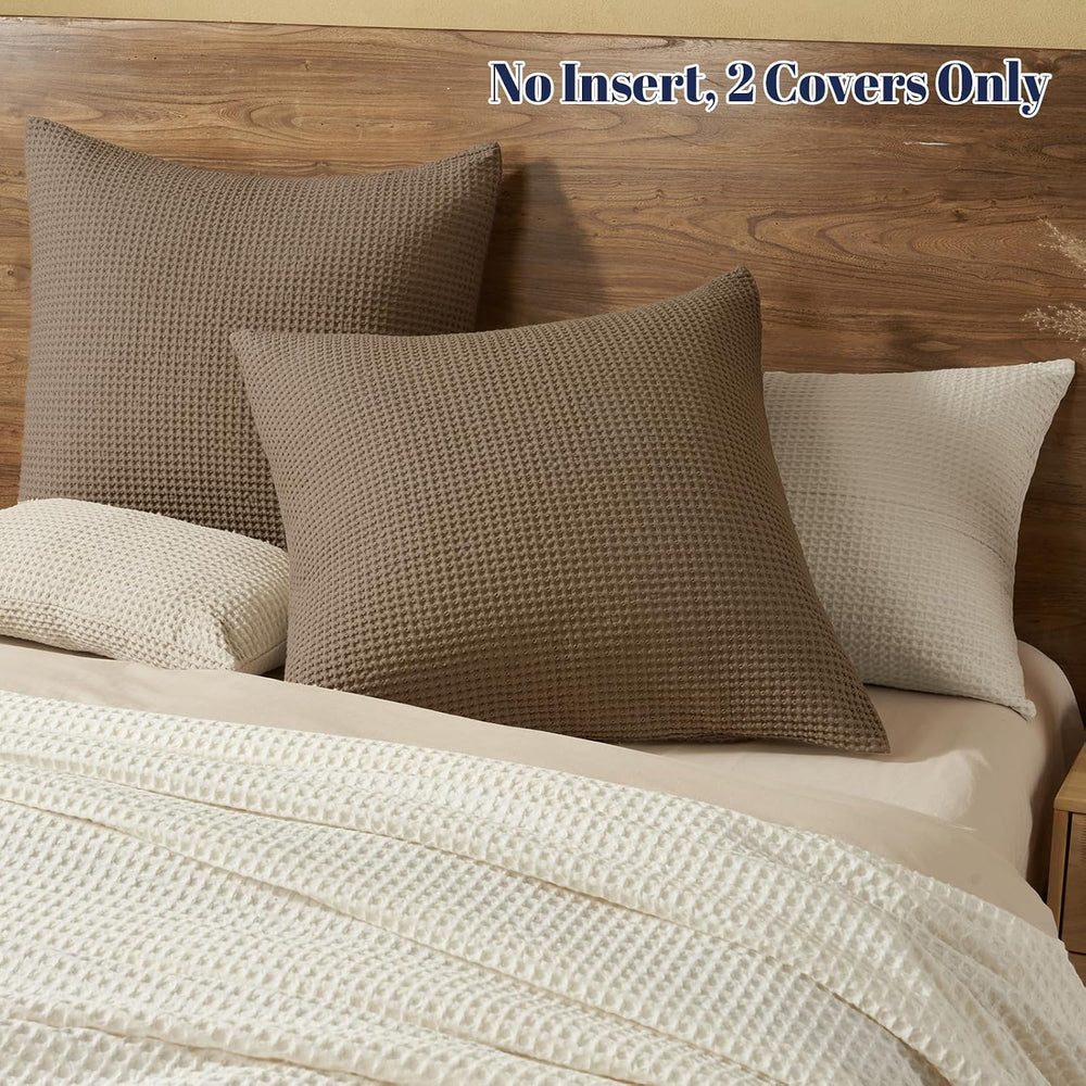 PHF Cotton Waffle Throw Pillow Covers 24" x 24", Walnut Brown, No I...