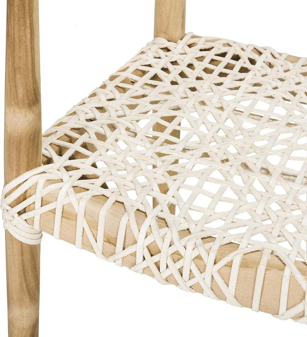 SAFAVIEH Home Collection – Wade Light Oak Teak Wood Arm Chair with Woven Leat...